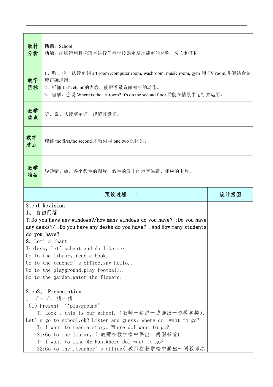 人教PEP版四年级下册Unit 1　My School-Part B-教案、教学设计-省级优课-(配套课件编号：75a67).doc_第1页