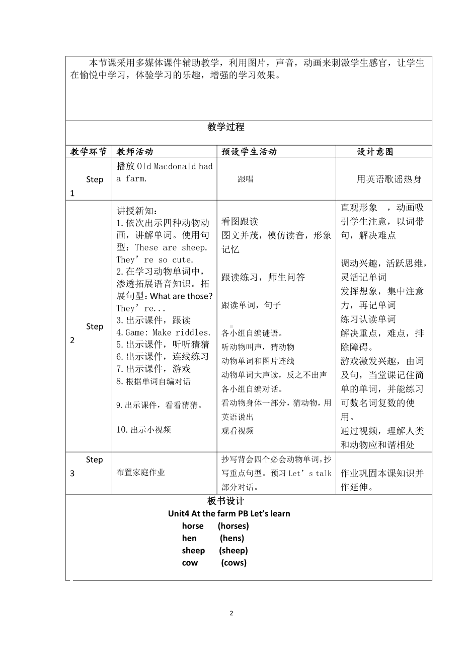 人教PEP版四年级下册Unit 4At the farm-Part B-教案、教学设计-省级优课-(配套课件编号：45bfc).docx_第2页