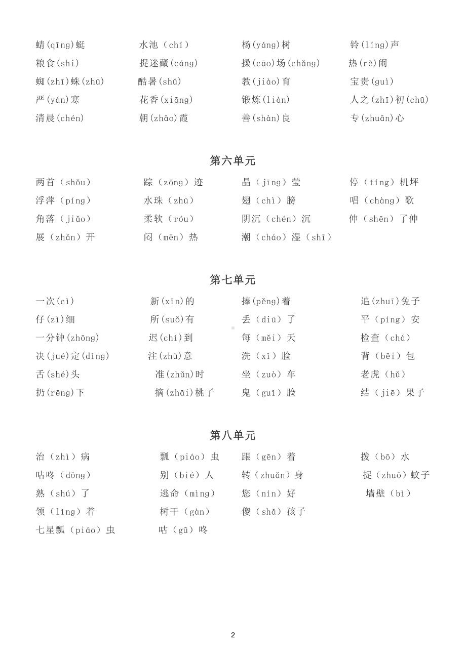 小学语文部编版一年级下册《易错字音》汇总（分单元编排必考）.doc_第2页