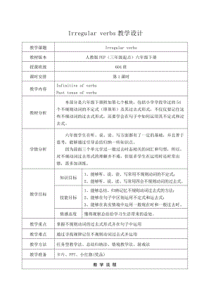 人教pep版六年级下册英语Irregular verbs-教案、教学设计-市级优课-(配套课件编号：b16cc).docx