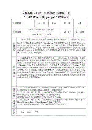 人教pep版六年级下册英语Unit 3 Where did you go -Part B-教案、教学设计-省级优课-(配套课件编号：f00f0).docx