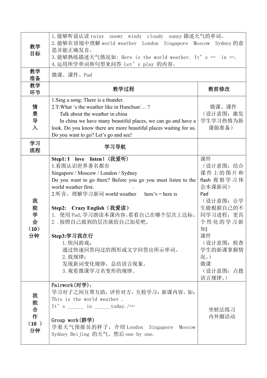 人教PEP版四年级下册Unit 3Weather-Part B-教案、教学设计-市级优课-(配套课件编号：7037e).docx_第2页