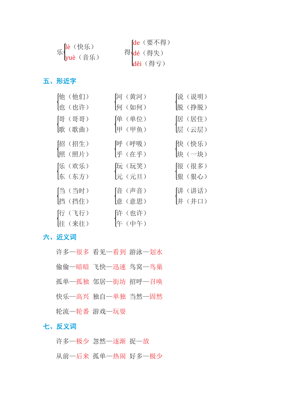 （部编统编版 一年级下语文 期末复习资料）第三单元 基础知识必记.doc_第2页