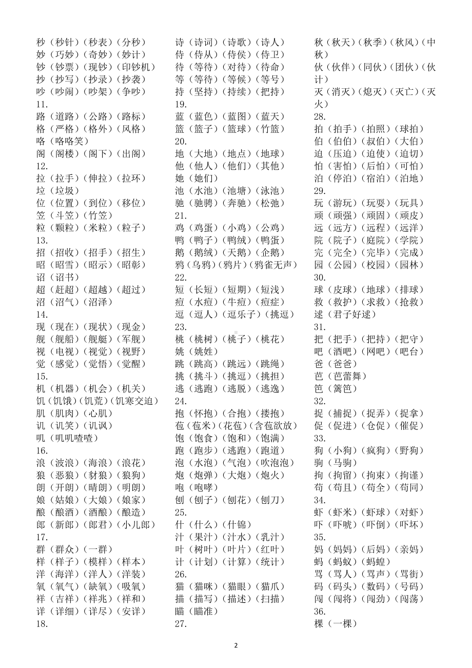 小学语文部编版二年级下册《字词》基础汇总（27个常考偏旁60形近字组词）.docx_第2页