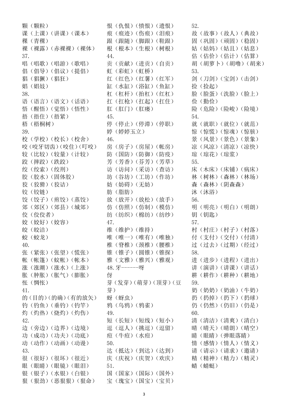 小学语文部编版二年级下册《字词》基础汇总（27个常考偏旁60形近字组词）.docx_第3页