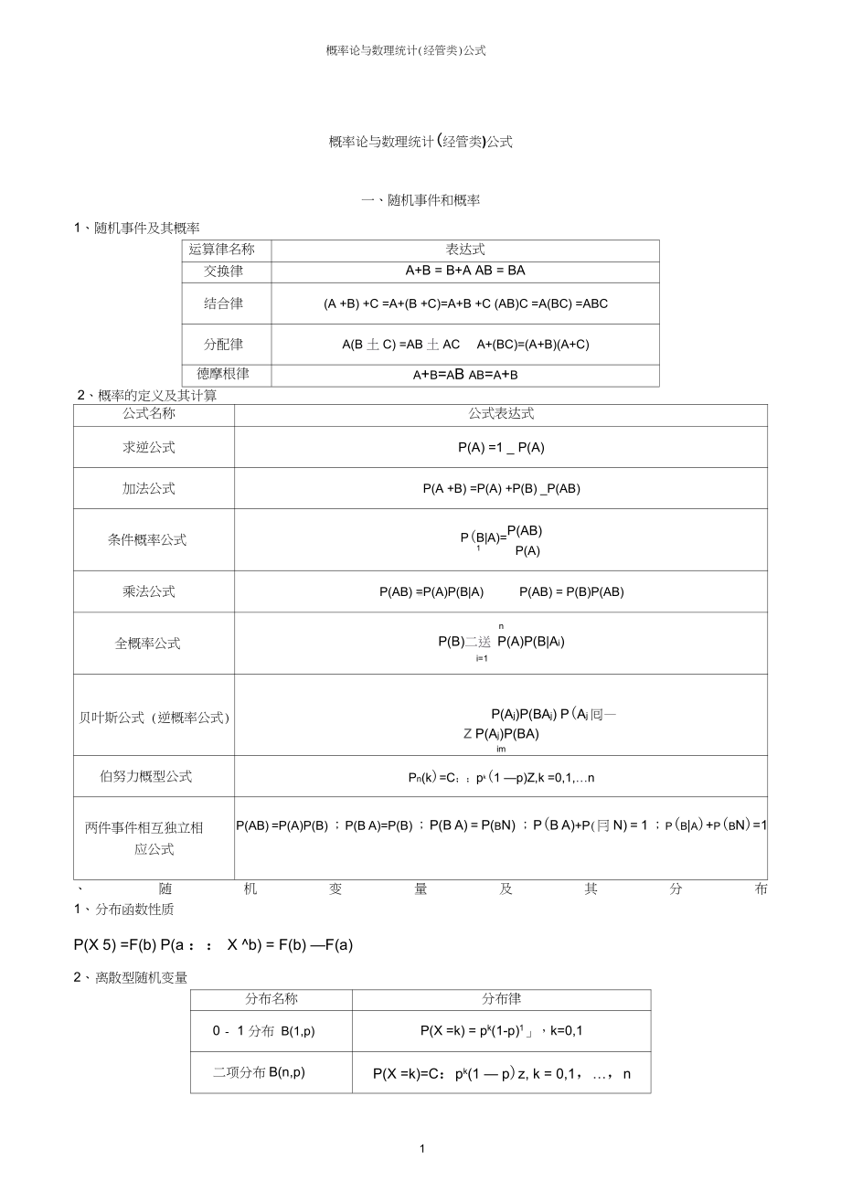 自考概率论与数理统计(经管类)公式.docx_第1页