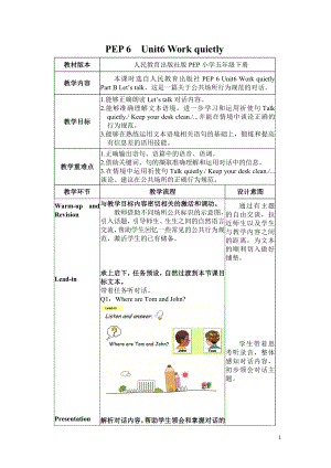 人教pep版五年级下册英语Unit 6 Work quietly!-B-教案、教学设计-省级优课-(配套课件编号：54567).doc