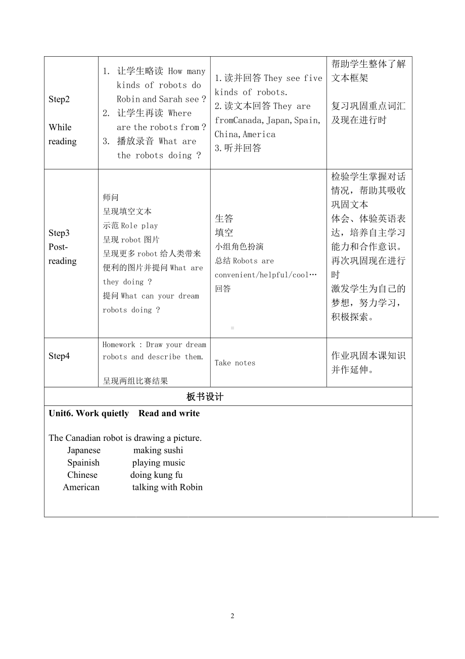 人教pep版五年级下册英语Unit 6 Work quietly!-B-教案、教学设计-省级优课-(配套课件编号：708ec).doc_第2页