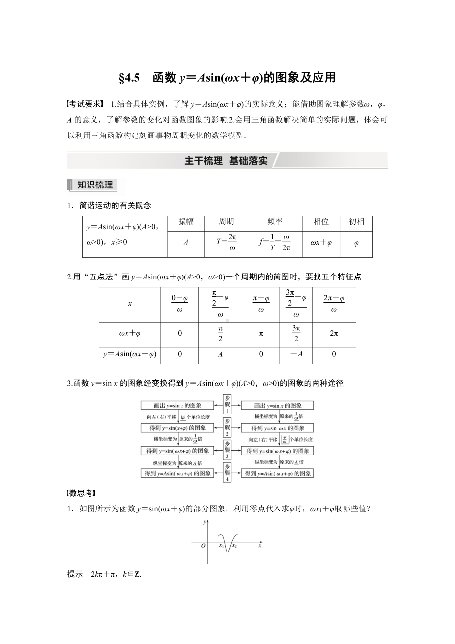 第四章 §4.5　函数y＝Asin(ωx＋φ)的图象及应用.docx_第1页