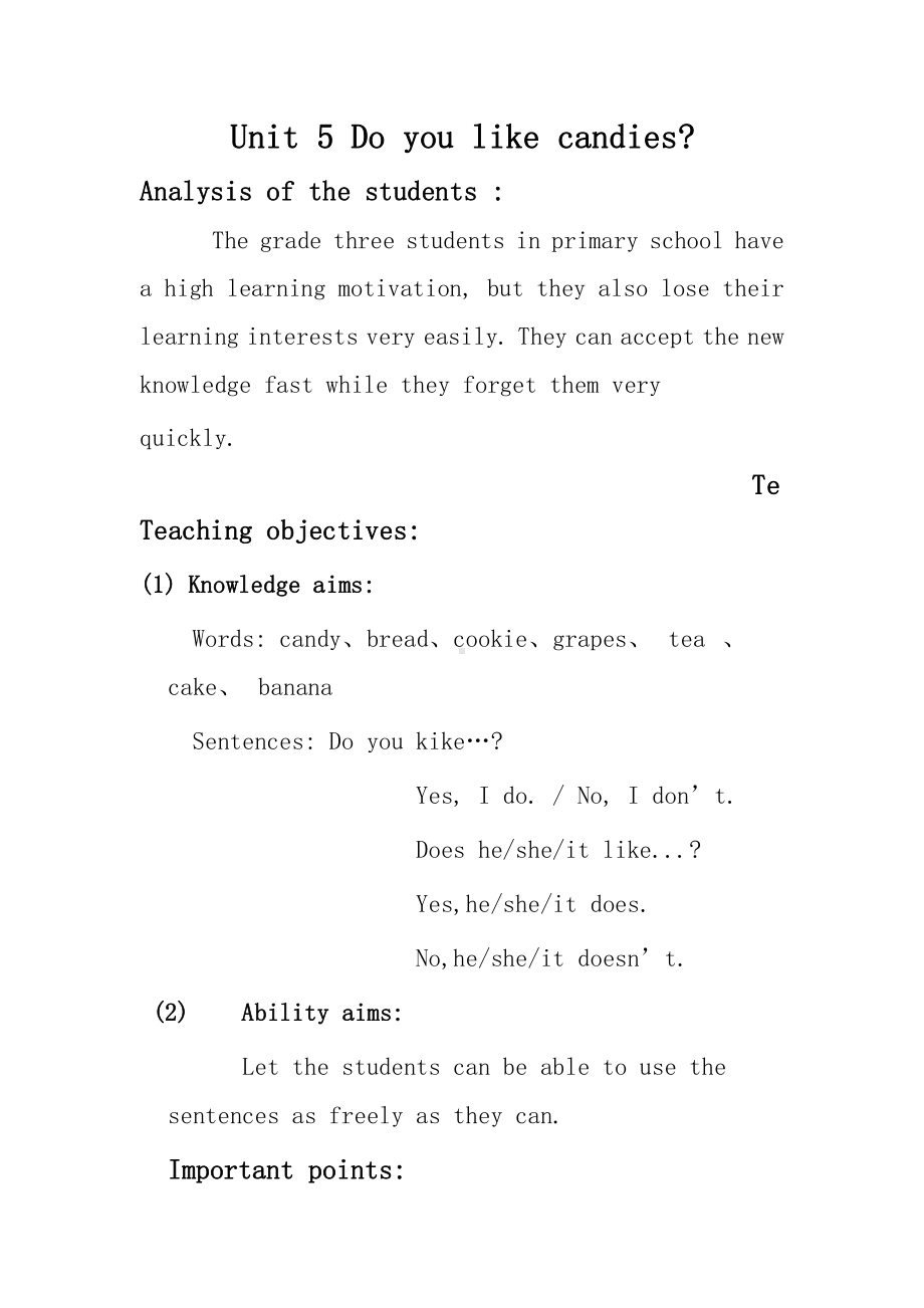 陕旅版三年级下册英语Unit 5 Do you like candies -Part C-教案、教学设计--(配套课件编号：304d3).doc_第1页