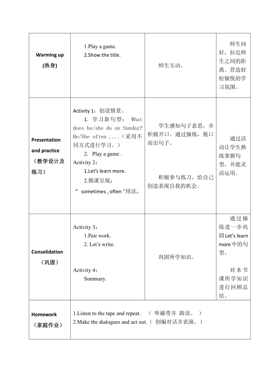 陕旅版四年级下册英语Unit 4 What do you do on Saturday -Part B-教案、教学设计-公开课-(配套课件编号：302bf).docx_第2页