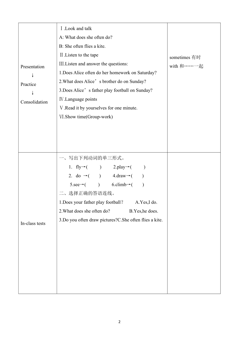 陕旅版四年级下册英语Unit 4 What do you do on Saturday -Part B-教案、教学设计-公开课-(配套课件编号：e1b86).docx_第2页