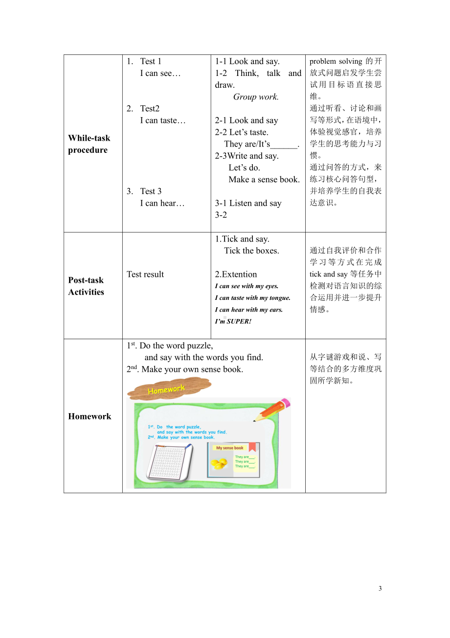 沪教版三下-Module 1 Using my five senses-Project 1-教案、教学设计-市级优课-(配套课件编号：10afc).doc_第3页