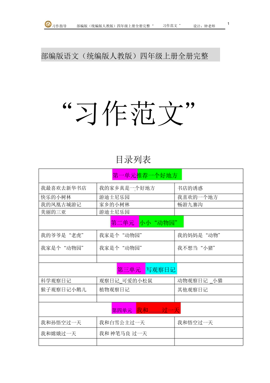 2021最新 部编版(统编人教版)语文四年级上册全册完整“习作范文” PPT.pptx_第1页