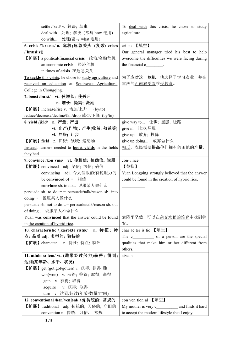 （新教材）人教版（2019）高中英语选择性必修第一册Unit 5 Work the Land（词汇讲义无答案） .doc_第2页