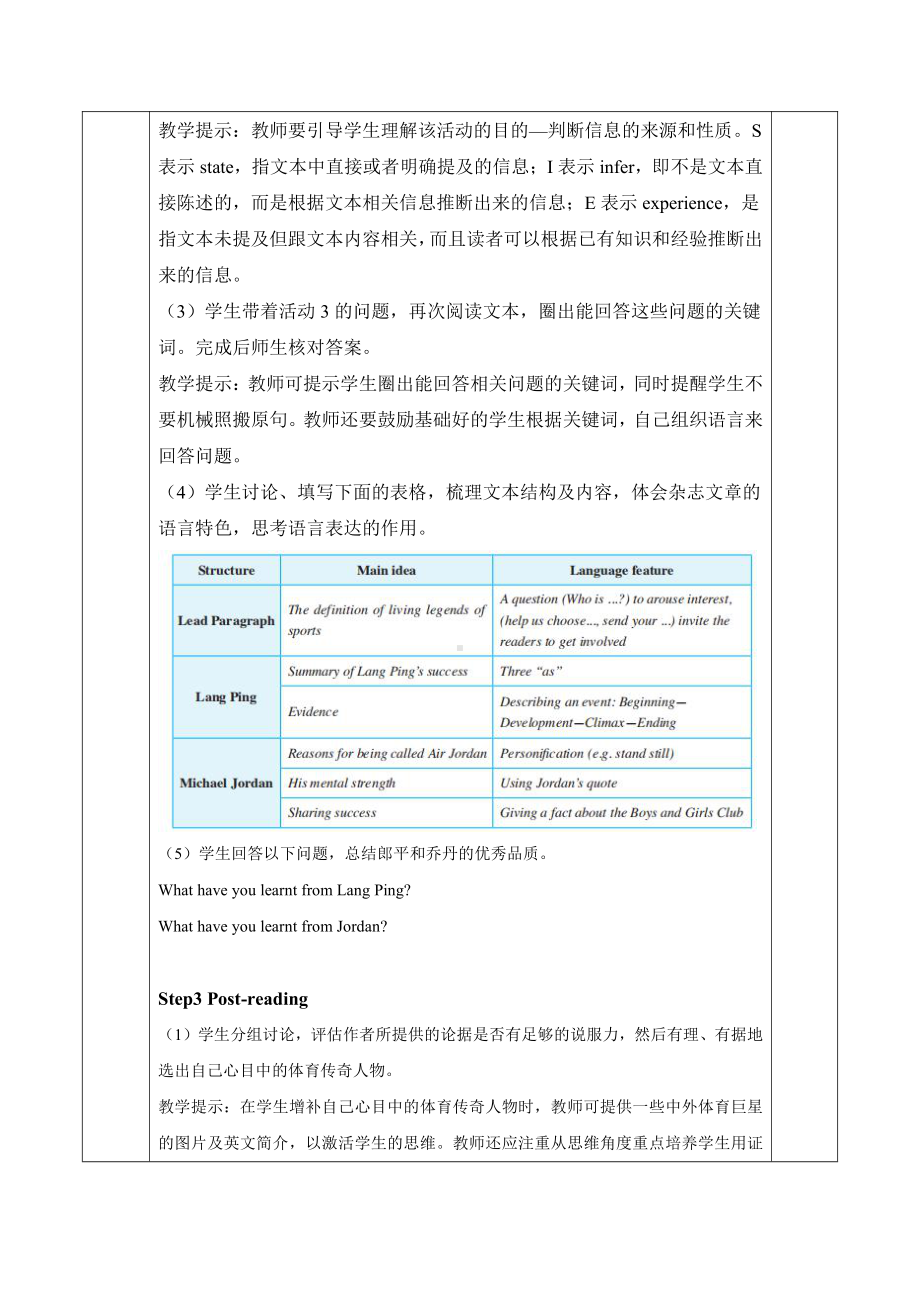 （新教材）人教版（2019）高中英语必修第一册Unit 3 Sports and fitness Reading and Thinking教案 .doc_第2页