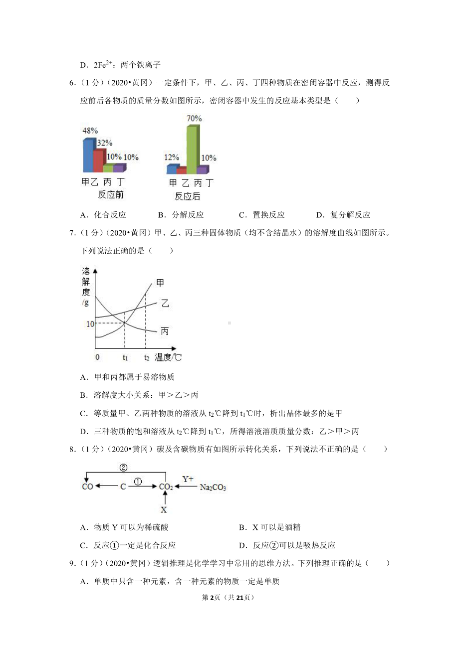 2020年湖北省黄冈市中考化学试卷.doc_第2页