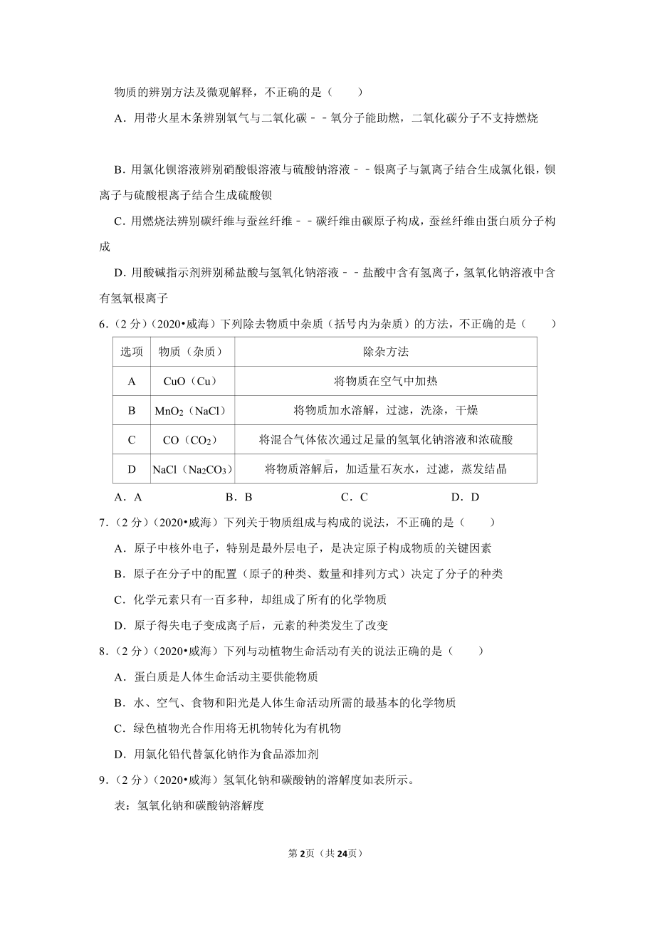 2020年山东省威海市中考化学试卷.doc_第2页