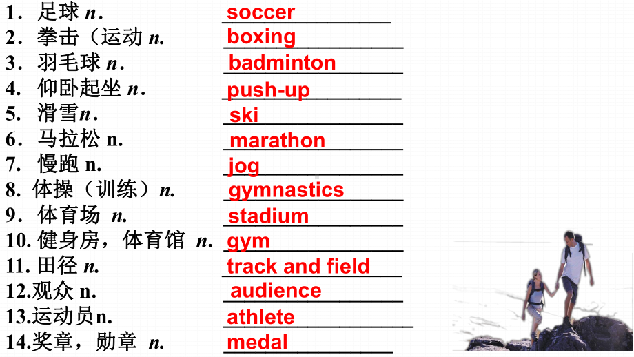 （新教材）人教版（2019）高中英语必修第一册Unit3 Sports and fitness Vocabulary 词汇ppt课件.pptx_第3页