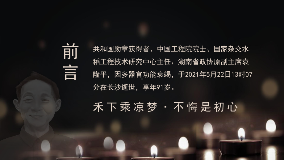 袁隆平禾下乘凉梦不悔是初心中华拓荒人世界杂交水稻之父动态PPT模板下载.pptx_第2页