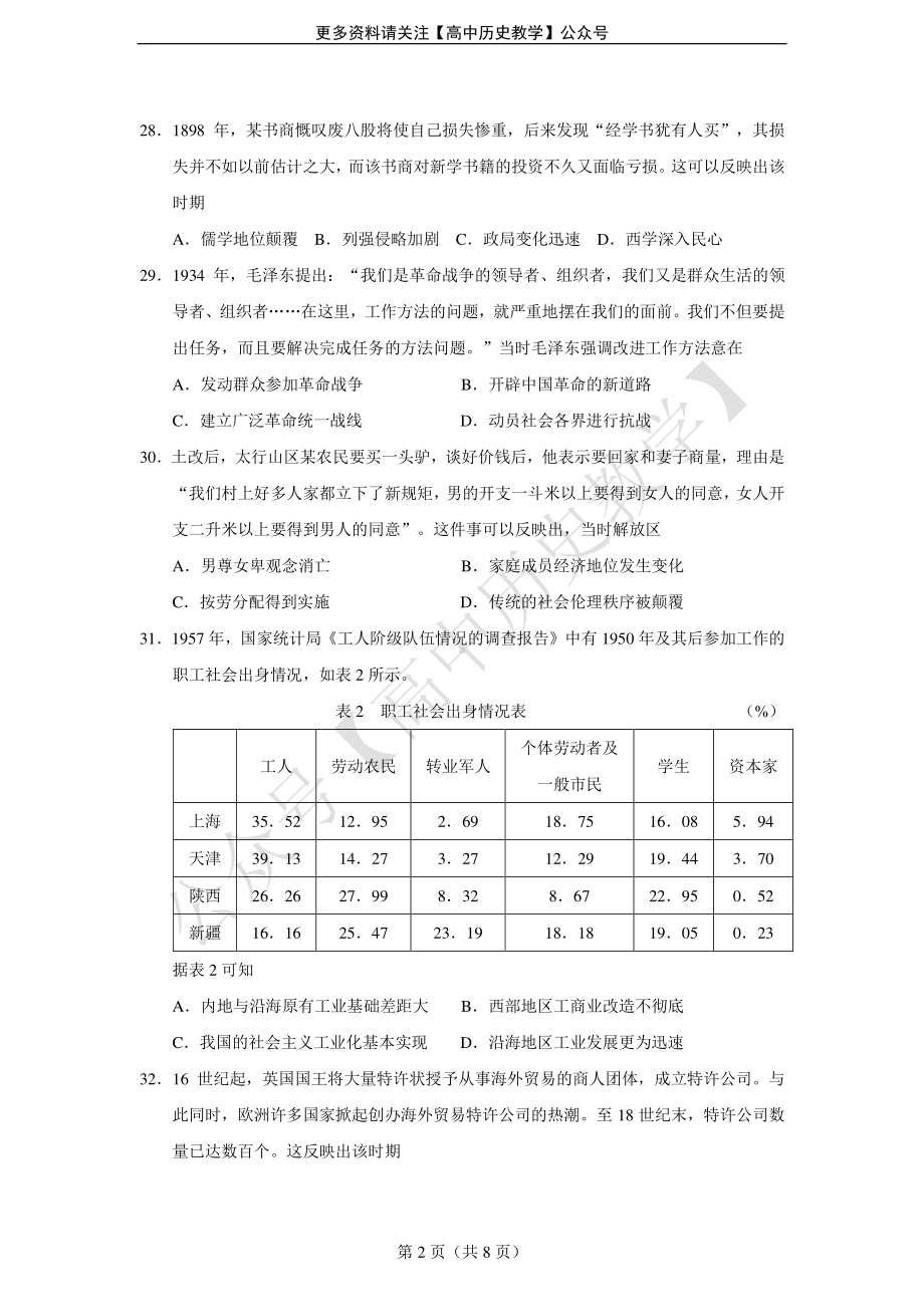 2021年高考全国乙卷文综（历史）卷和答案.pdf_第2页