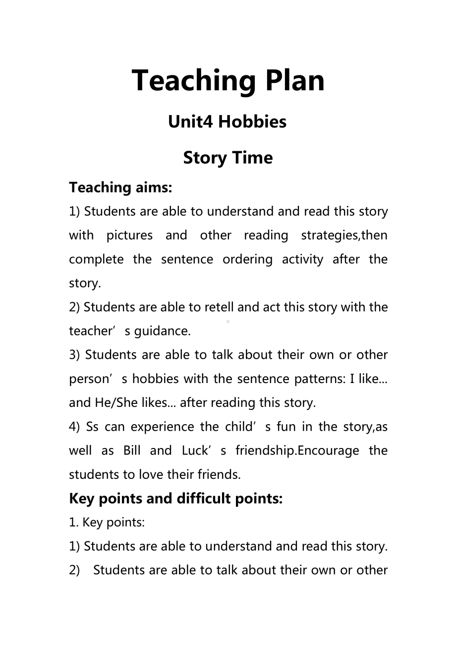 人教版（新起点）四年级下册Unit 4 Hobbies-Story Time-教案、教学设计-部级优课-(配套课件编号：3009f).docx_第1页