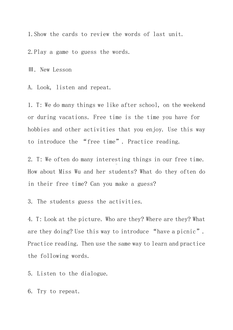 人教版（新起点）四年级下册Unit 5 Free Time-Lesson 1-教案、教学设计--(配套课件编号：355f2).doc_第2页