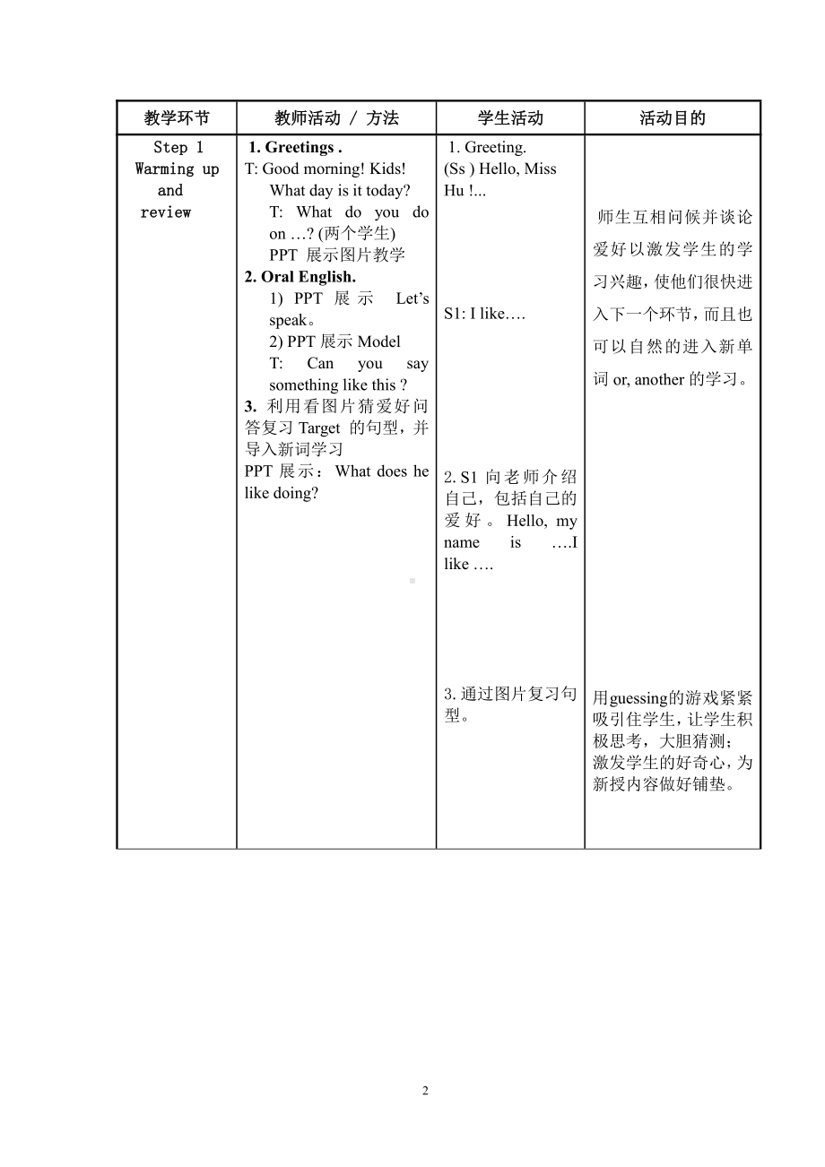 人教版（新起点）四年级下册Unit 4 Hobbies-Story Time-教案、教学设计--(配套课件编号：d1c35).doc_第2页