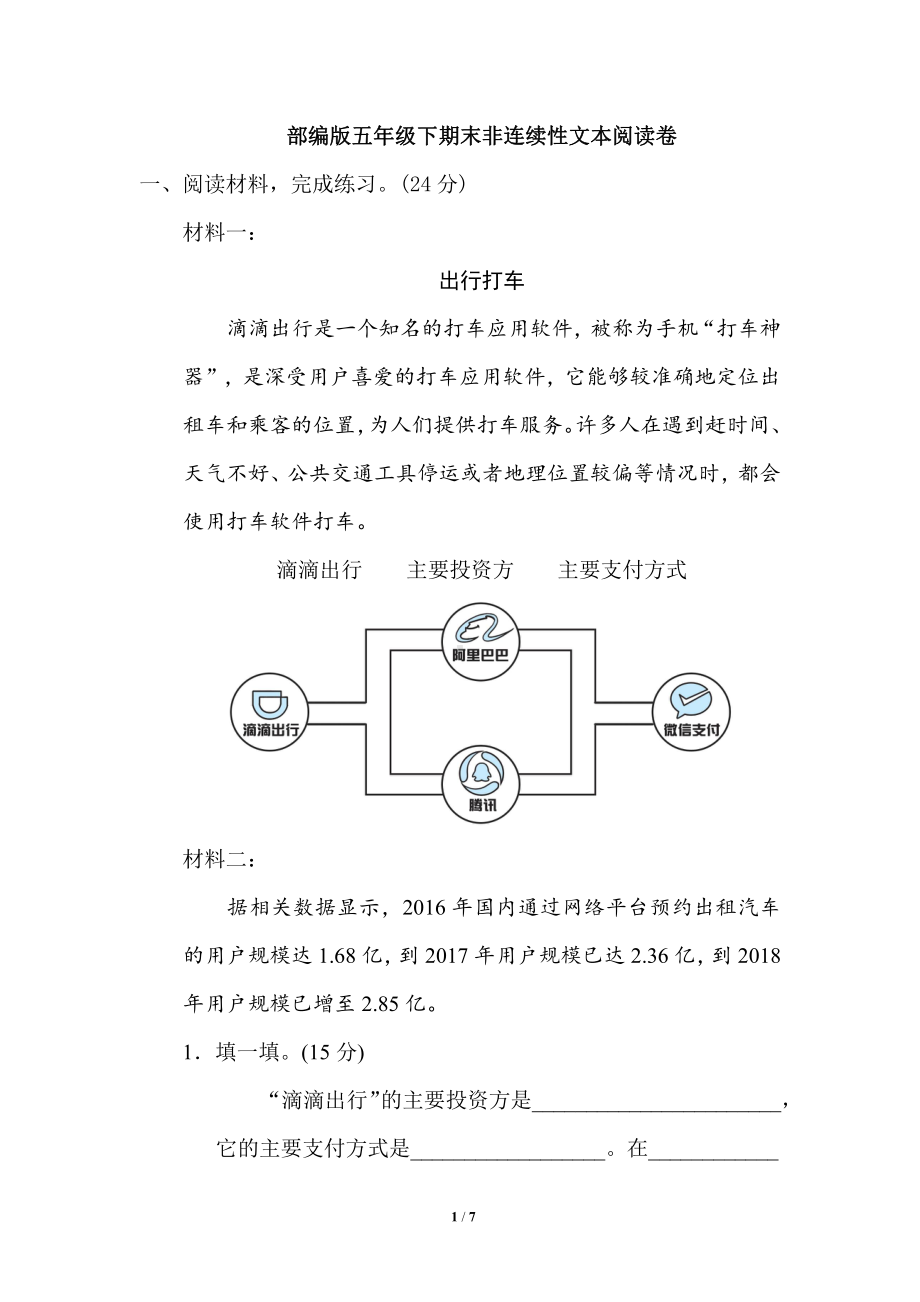 人教（部）统编版五年级下册语文试题-期末非连续性文本阅读（含答案）.doc_第1页