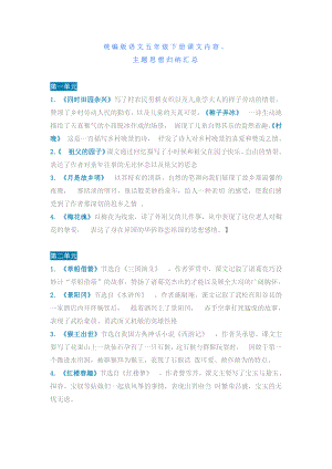 人教（部）统编版五年级下册语文素材-课文内容、主题思想归纳汇总.docx