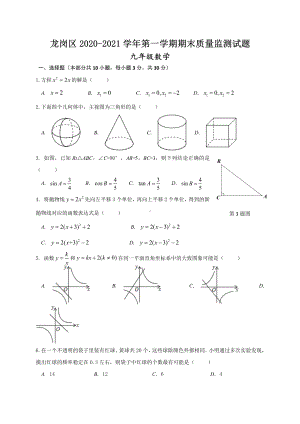 2020-2021深圳市龙岗区九年级上学期期末数学试卷(及答案).pdf