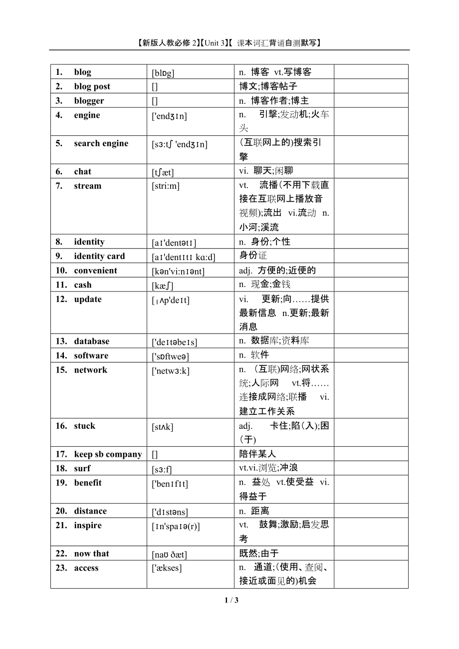 （新教材）（2021）人教版高中英语必修第二册Unit 3 课本词汇背诵自测默写（word+pdf).zip