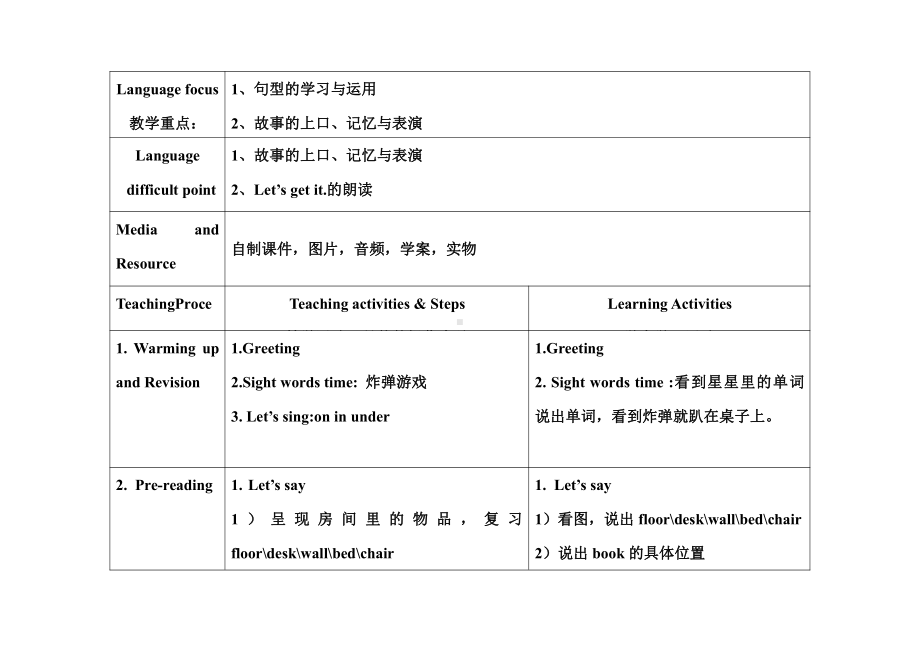 外研版（一起）一年级下册Module 2-Unit 2 The toy car is under the bed.-教案、教学设计-公开课-(配套课件编号：20532).doc_第2页