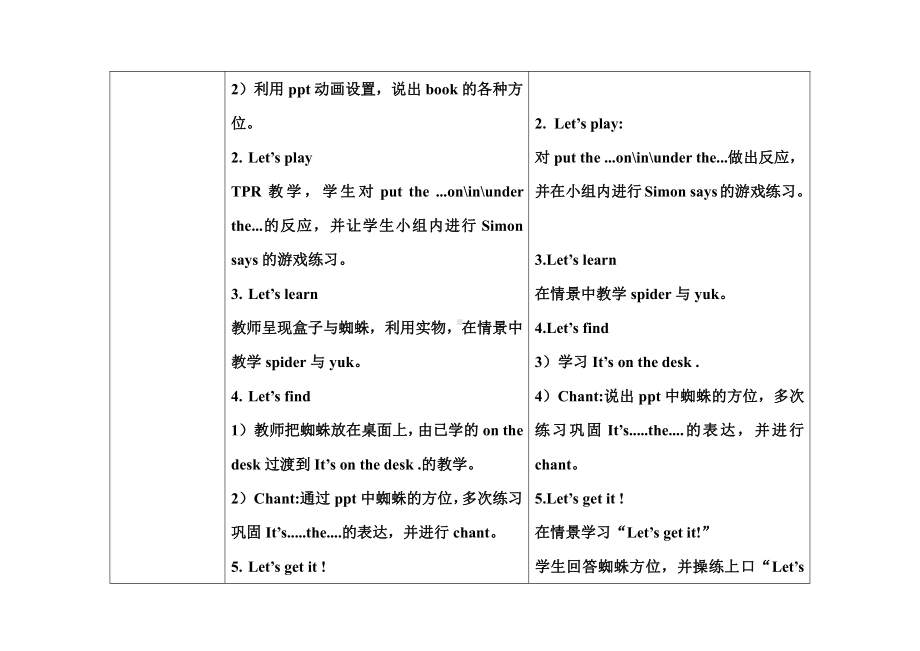 外研版（一起）一年级下册Module 2-Unit 2 The toy car is under the bed.-教案、教学设计-公开课-(配套课件编号：20532).doc_第3页