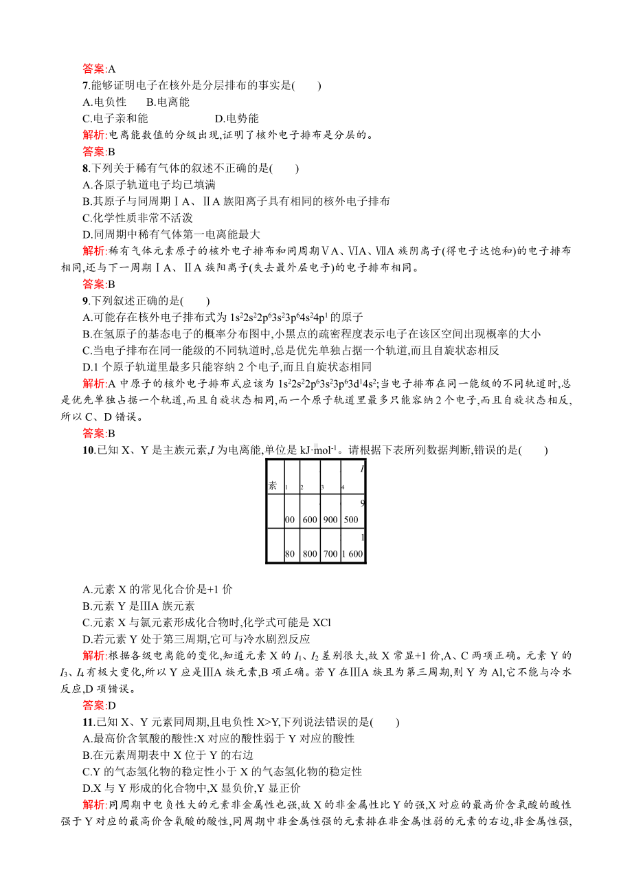 2019-2020学年高二人教版化学选修三练习：1章 原子结构与性质 测评B Word版含答案.doc_第2页