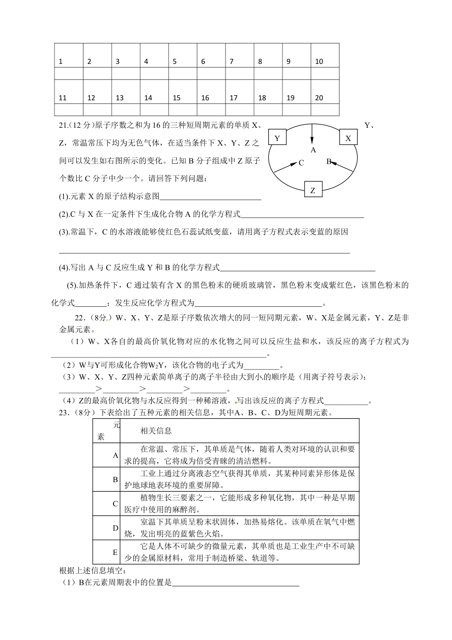 高一化学（必修2）期末复习试题4.doc_第3页