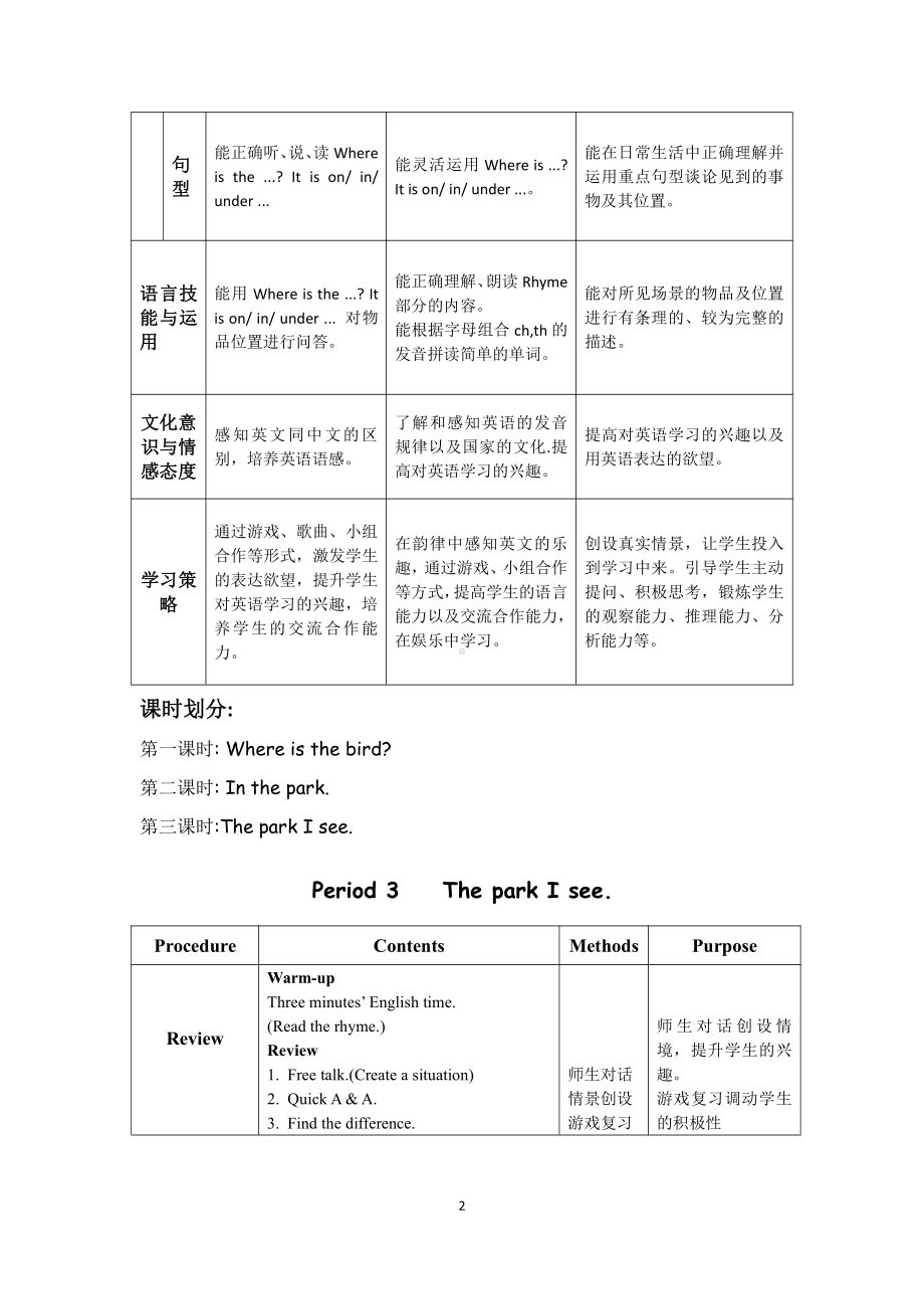 外研版（一起）一年级下册Module 2-Unit 1 Where's the bird -教案、教学设计-市级优课-(配套课件编号：c0e10).doc_第2页