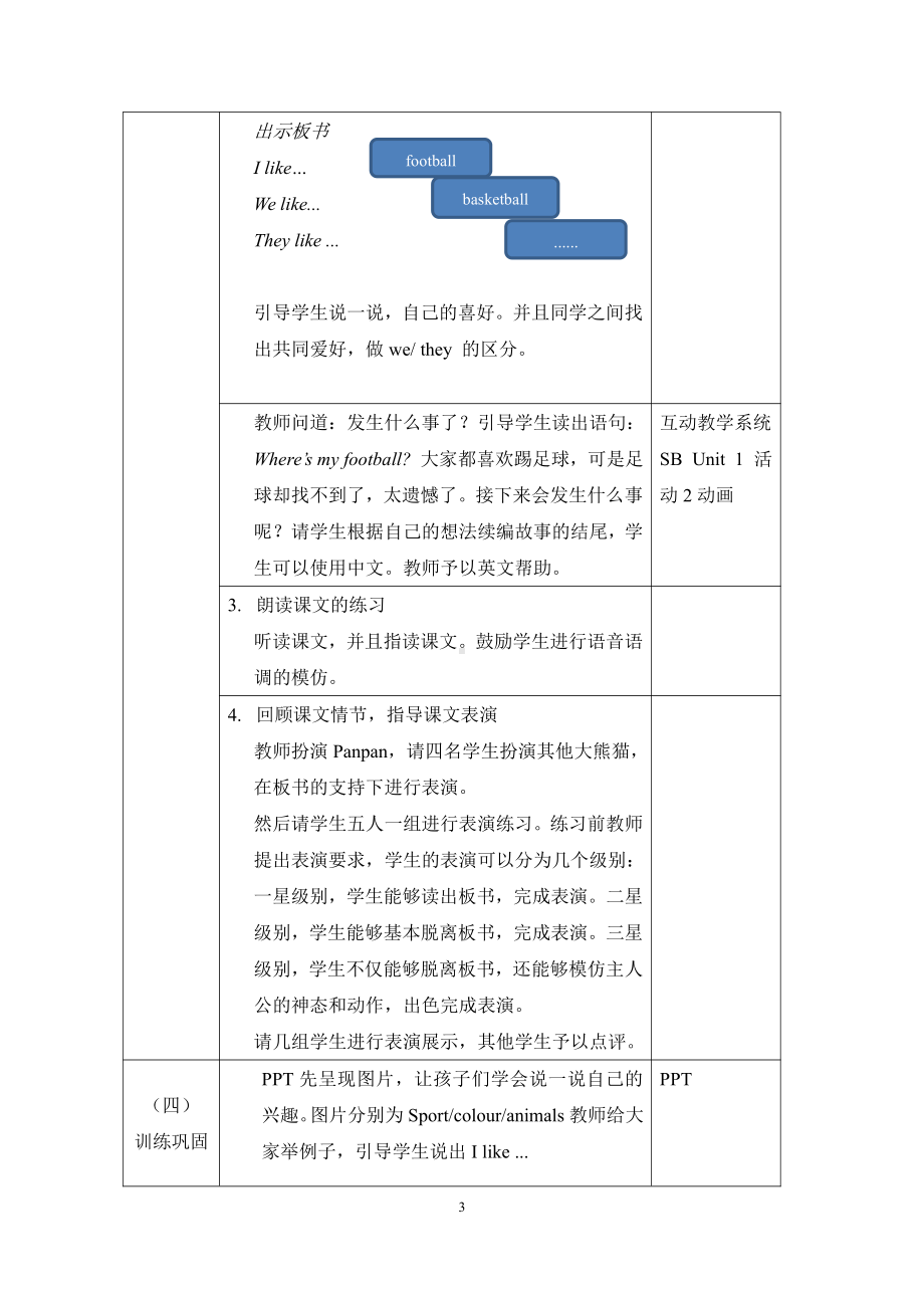 外研版（一起）一年级下册Module 9-Unit 1 I like football.-教案、教学设计-公开课-(配套课件编号：803fa).docx_第3页