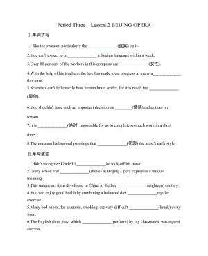 （新教材）北师大版（2019版）高中英语必修三UNIT7 Period Three Lesson 2 BEIJING OPERA 课时作业（含答案）.docx