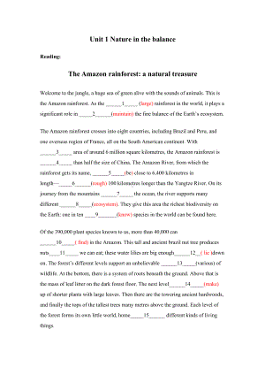 （2021新牛津译林版）高中英语必修三Unit 1 Nature in the balance语法填空改编-（含答案）.docx