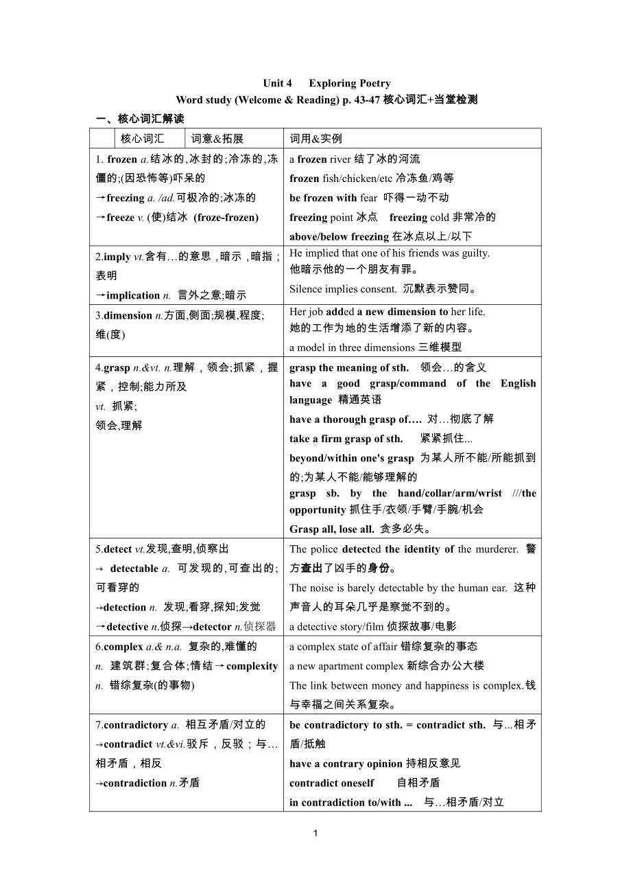 （2021新牛津译林版）高中英语选择性必修一Unit 4 Exploring Poetry 单词学案-.docx_第1页