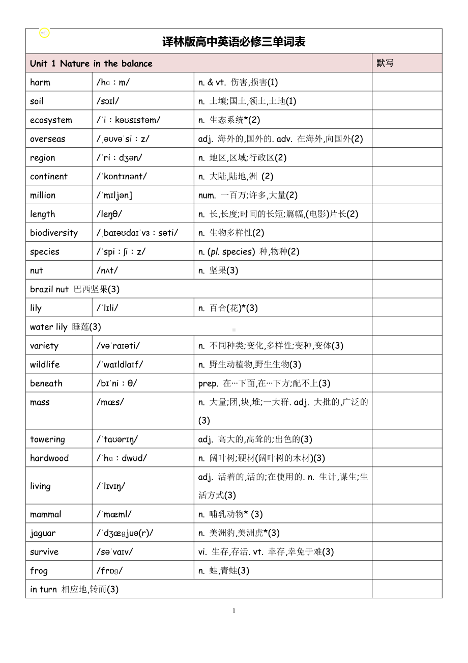 （2021新牛津译林版）高中英语必修三单词表（含答案）.docx_第1页