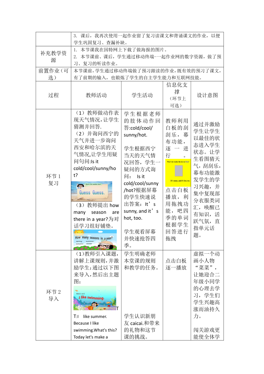 外研版（一起）二年级下册Module 1-Unit 2 I like swimming.-教案、教学设计-市级优课-(配套课件编号：20026).doc_第2页