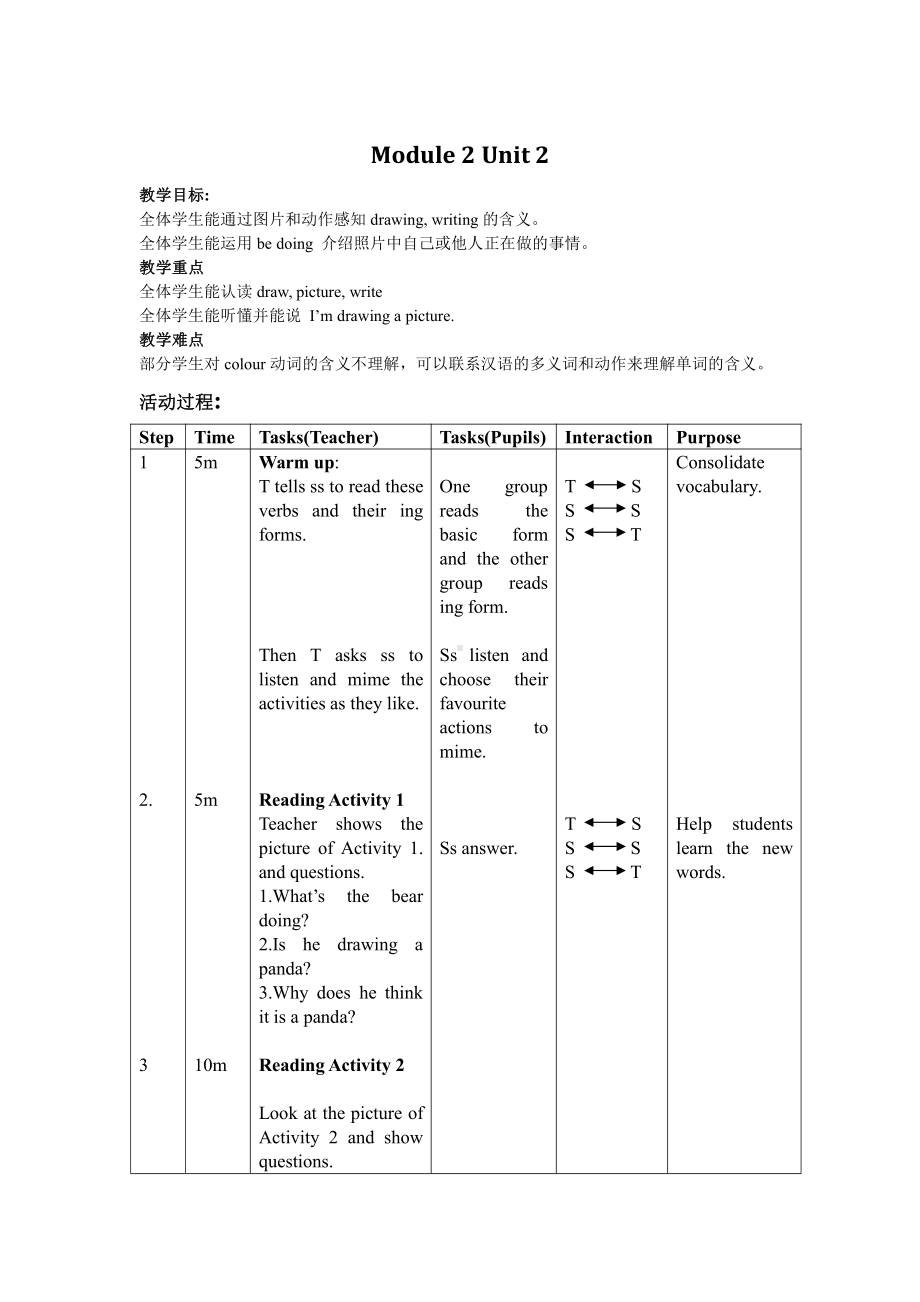 外研版（一起）二年级下册Module 2-Unit 2 I'm drawing a picture．-教案、教学设计--(配套课件编号：502b2).doc_第1页