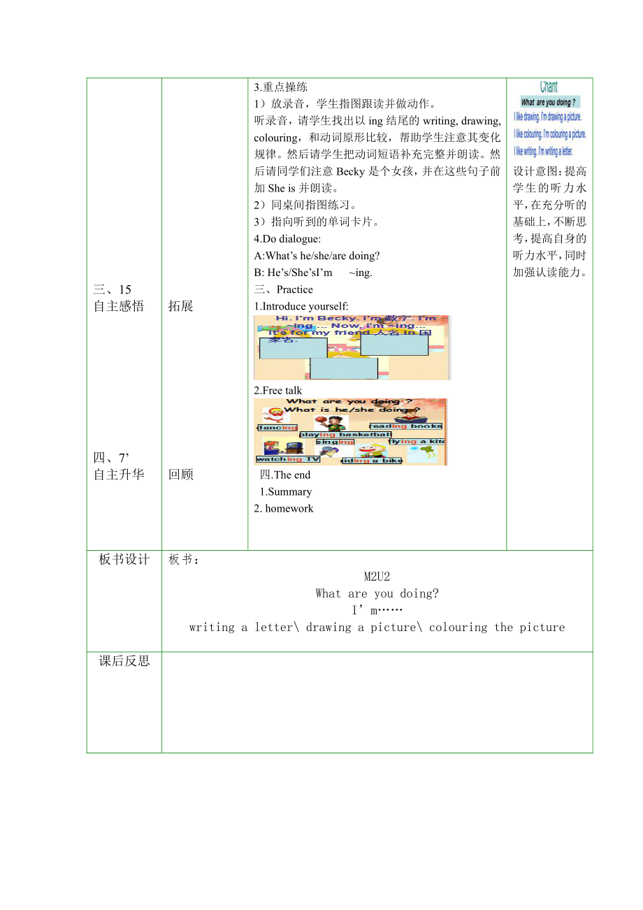 外研版（一起）二年级下册Module 2-Unit 2 I'm drawing a picture．-教案、教学设计--(配套课件编号：00016).doc_第2页