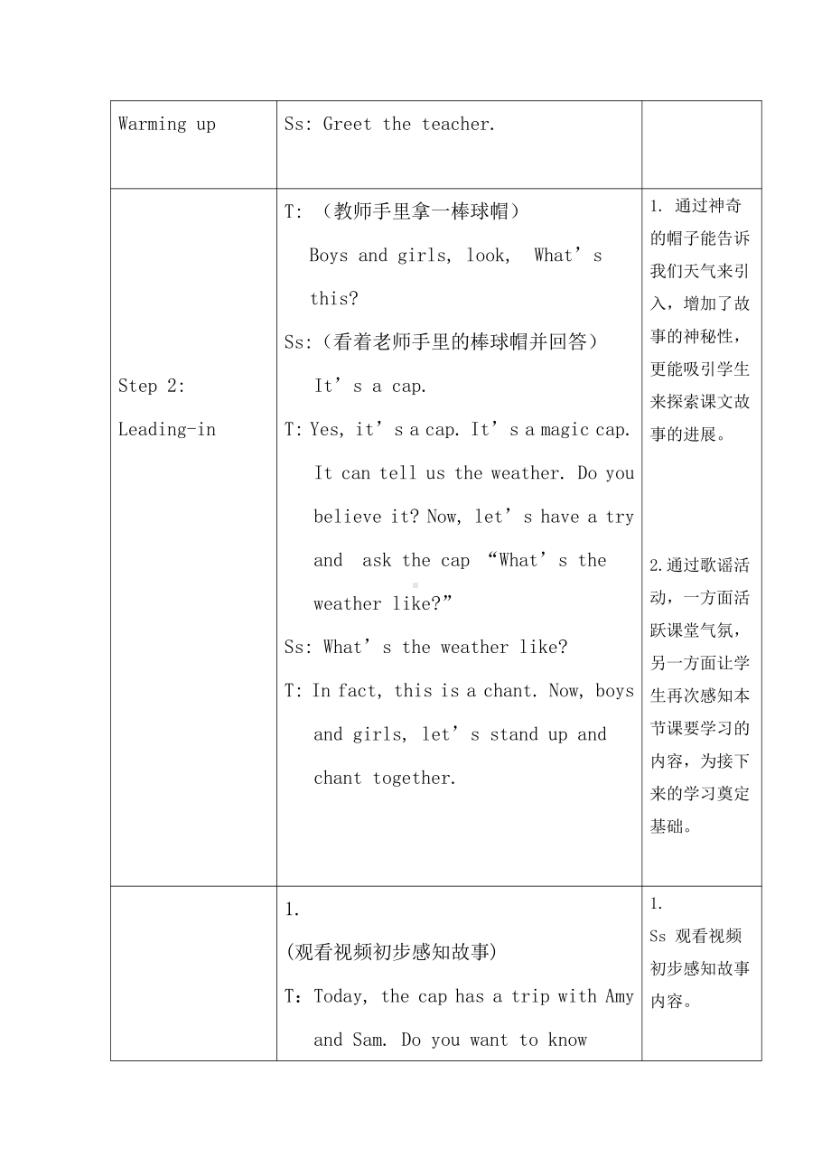 外研版（一起）二年级下册Module 1-Unit 1 What's the weather like -教案、教学设计--(配套课件编号：e004e).doc_第3页