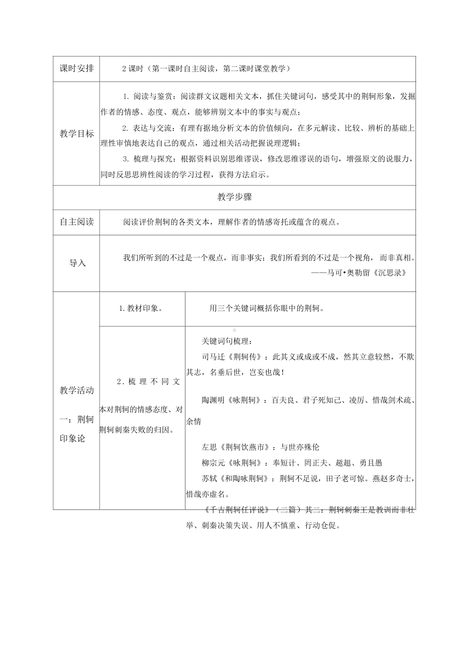 群文阅读教案：高二《荆轲是否靠得住》教学设计4页.docx_第2页