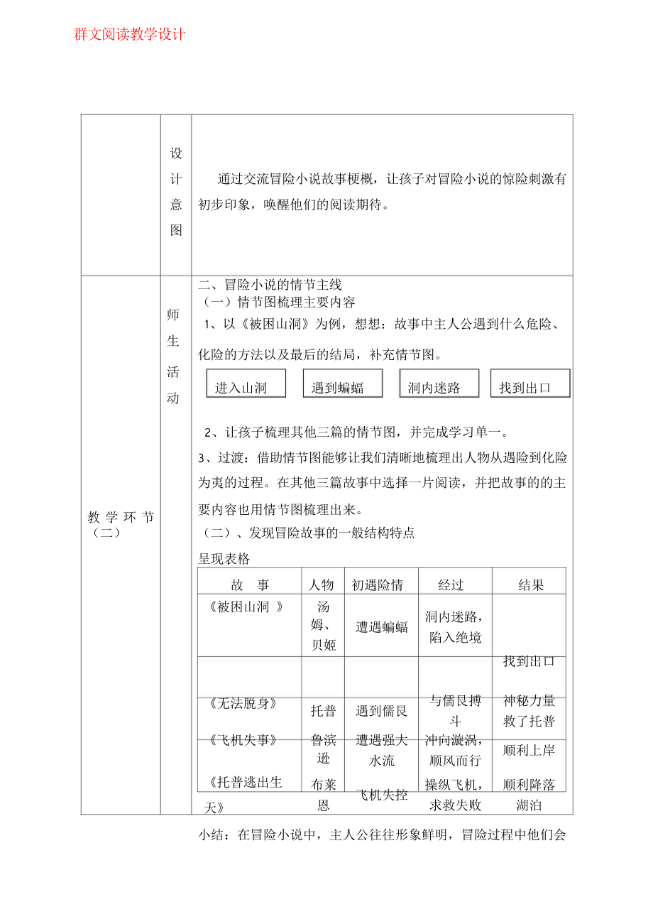 群文阅读教案： 五年级《冒险小说里的“绝处逢生”》教学设计22页.docx_第3页