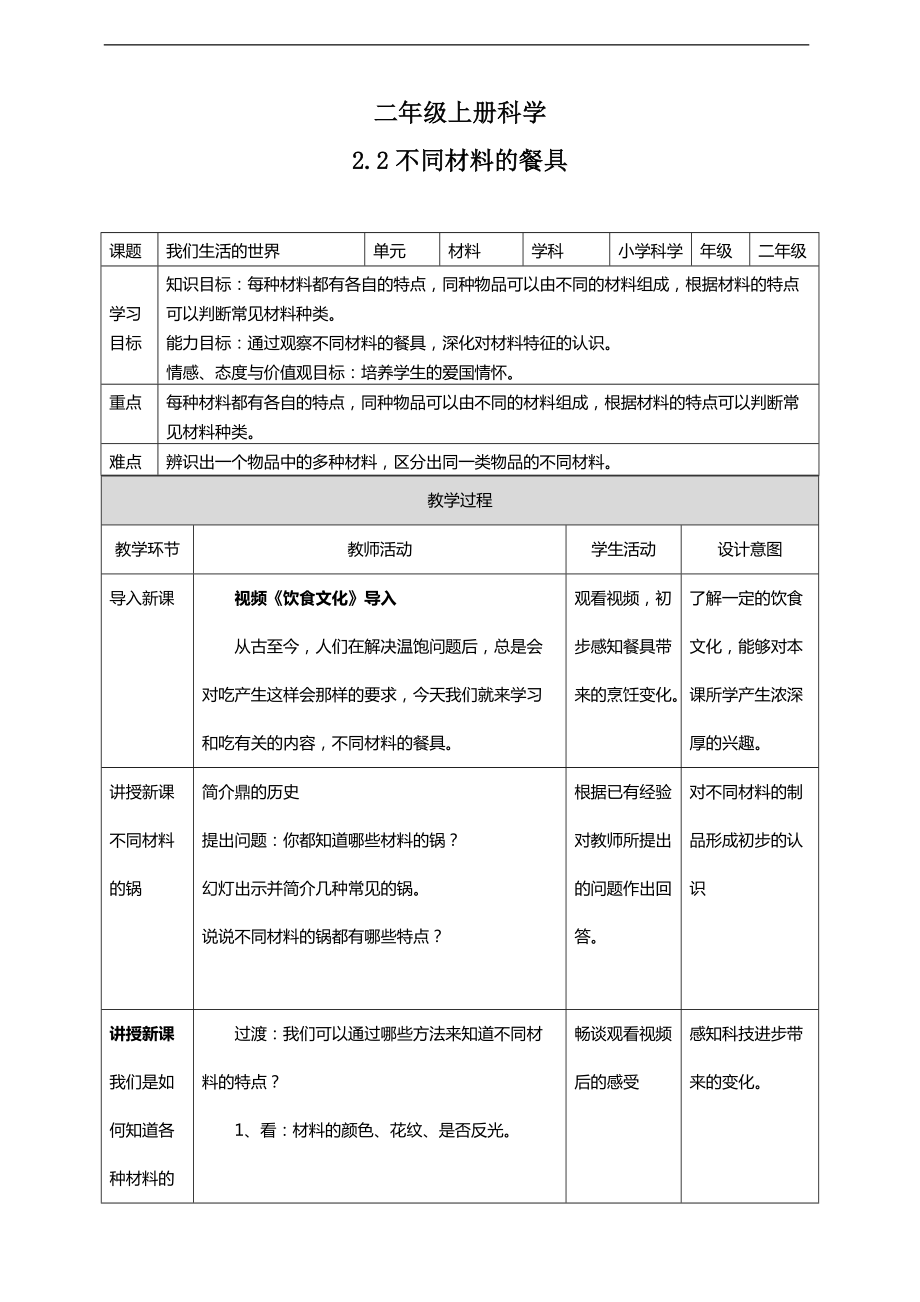 2021新教科版二年级上册科学2.2 不同材料的餐具ppt课件（含教案+视频等素材）.zip