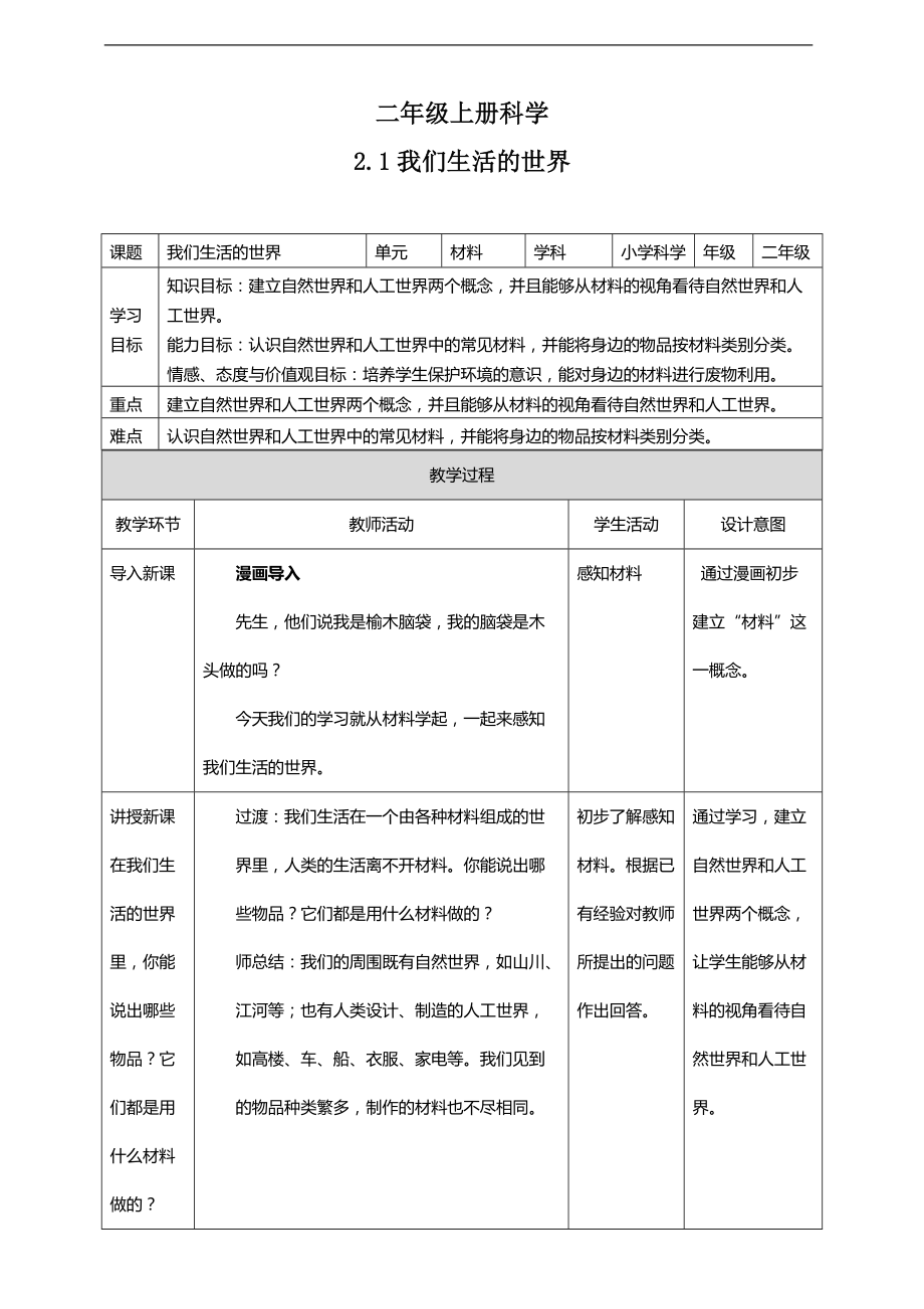 2021新教科版二年级上册科学2.1 我们生活的世界ppt课件（含教案+视频等素材）.zip